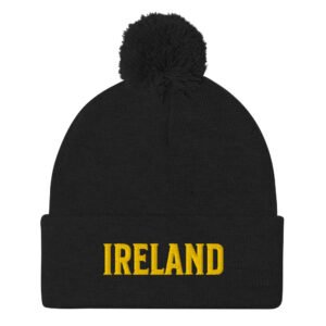 Ireland gold embroidered pom-pom beanie